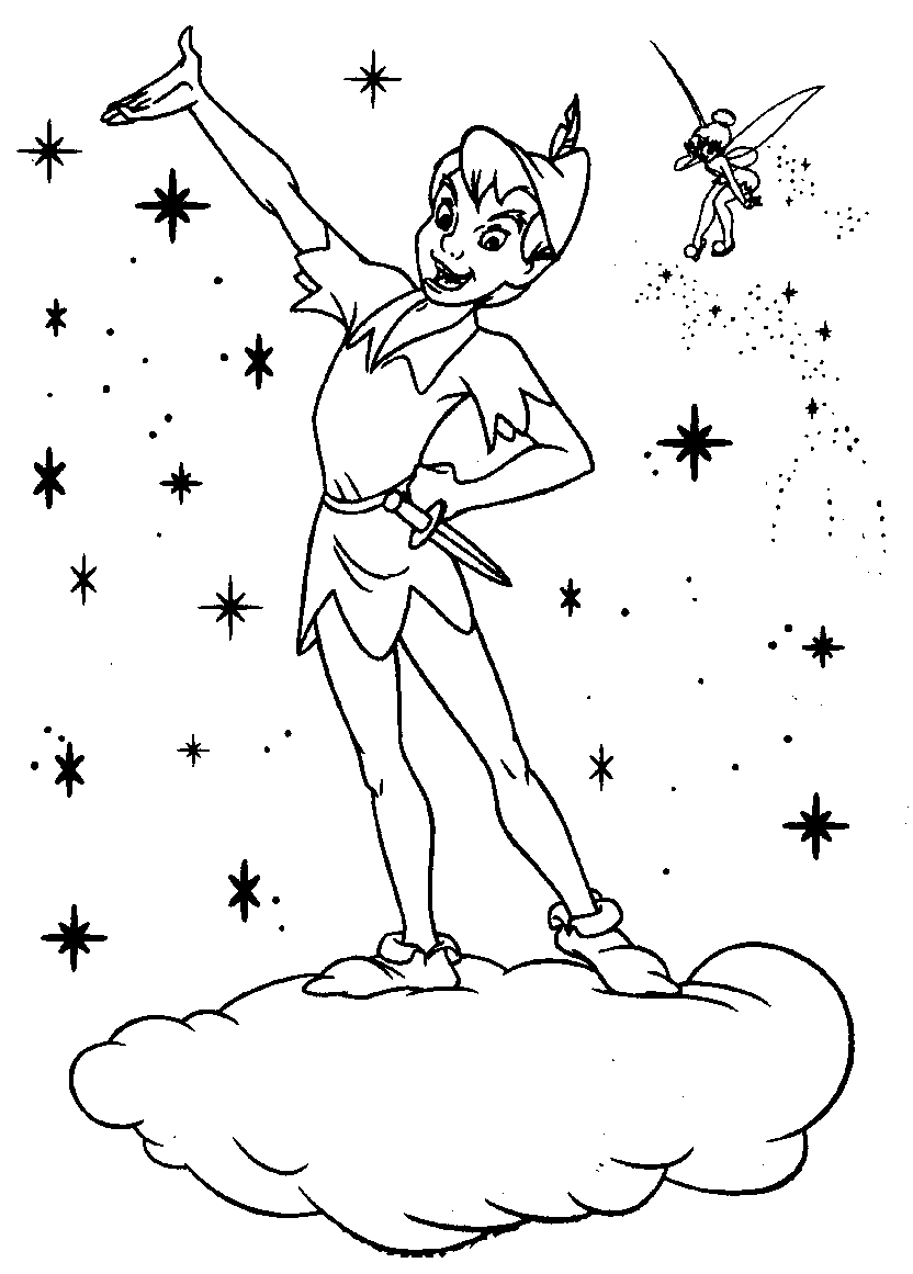 coloriage peter pan sur un nuage